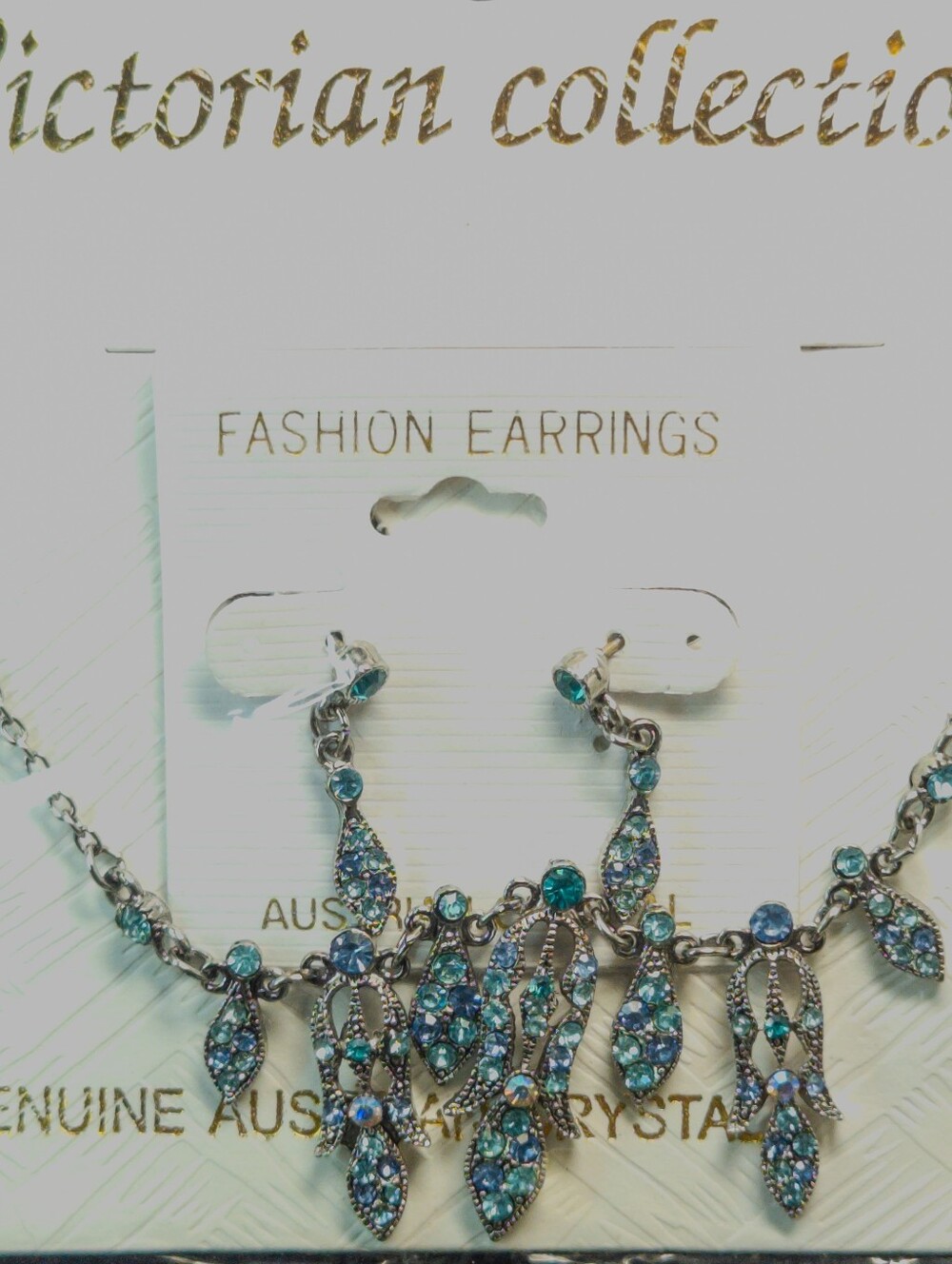 NWT Victorian Collection Genuine Austrian Crystal Necklace & Earring Set Aqua